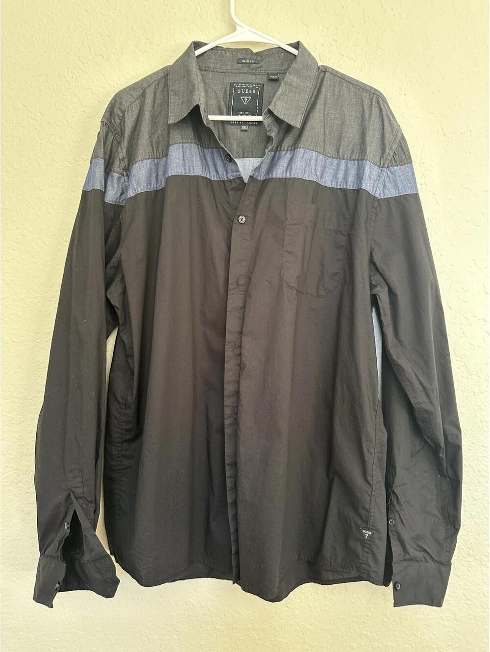 Guess Cotton Denim Button-Up Shirt USA Men’s XXL Black Blue Gray